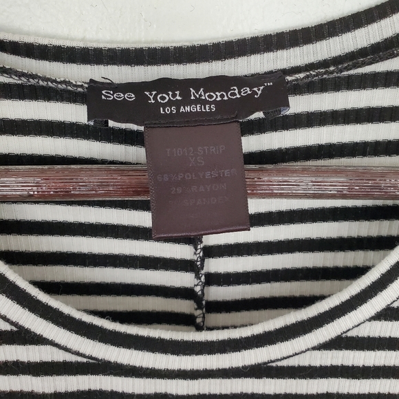 See You Next Monday Black White Stripe XS Cold Shoulder Blouse - Picture 4 of 4